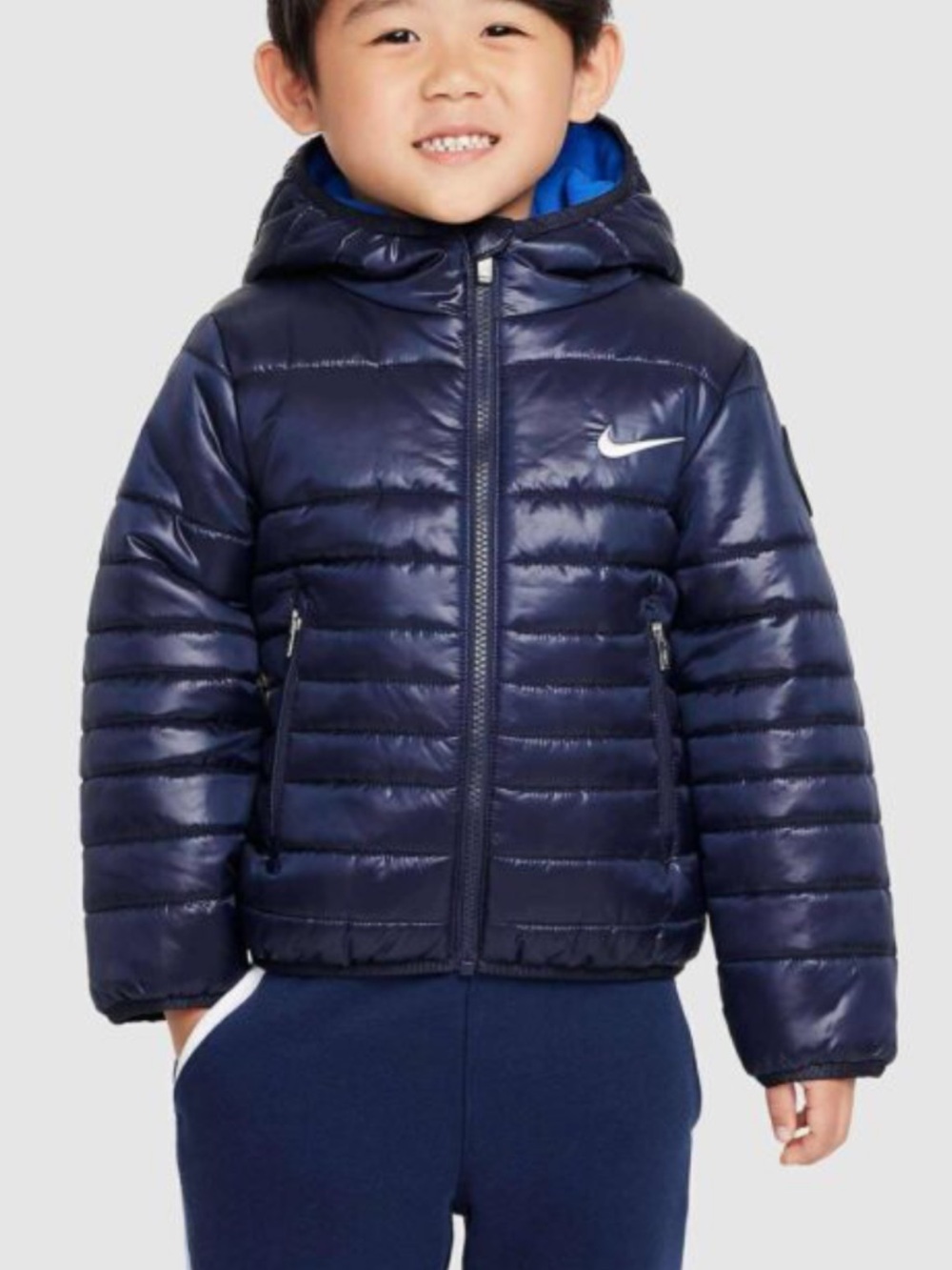 Nike Kids Navy Quilted Puffer Jacket with Hood. Size 4T